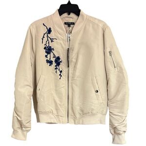 Velvet Heart Floral Embroidered Cream Bomber Jacket Spring Sz M NWT